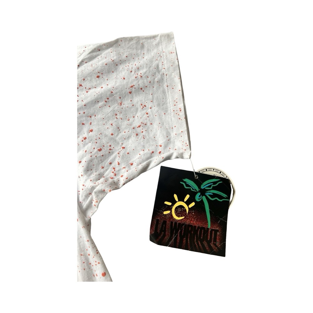 Vintage LA Workout T Shirt White Splatter Abstract Graphic Made‎ in USA L XL NEW - Picture 3 of 4